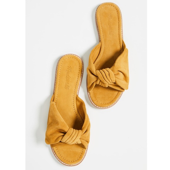 Madewell Shoes - Madewell Jaclyn Suede Mustard Half Bow Sandals 10